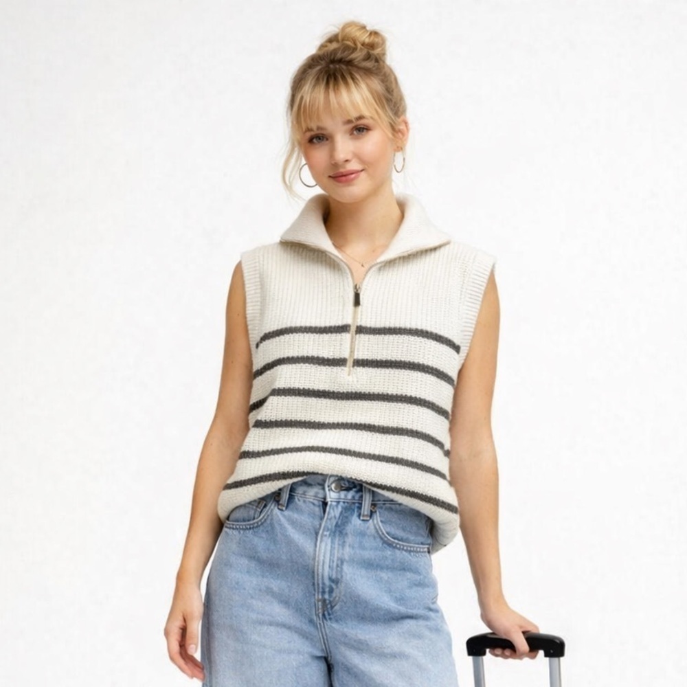 Rachel Zoe Sweater Knit Vest Cap Sleeves Size L